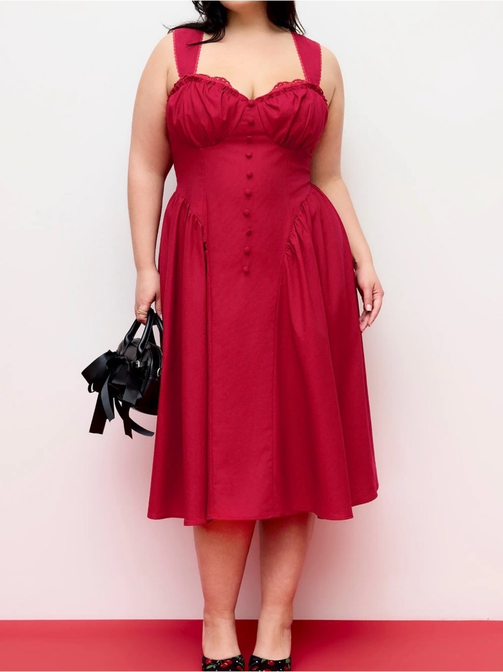 Lace up NWT Red Midi Fit-and-Flare Dress (0XL)